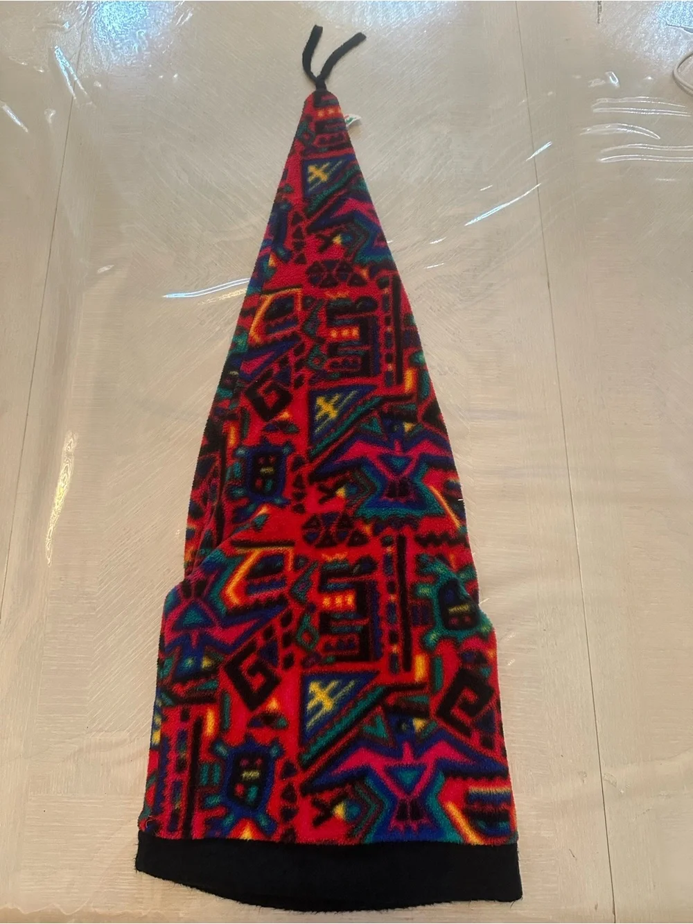 Turtle Fur Vintage Kids Long Tail Fleece Ski Hat Red Geometric Pointy Stocking